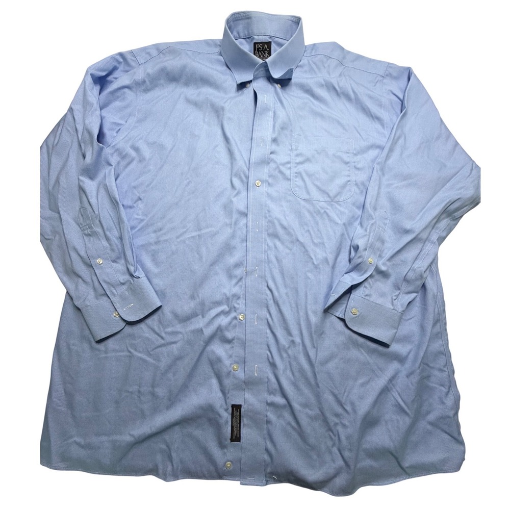 Jos. A. Bank Mens Traveler's Collection Blue Houndstooth Dress Shirt 18-35